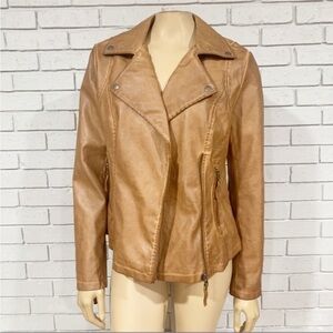 Max Studio Cognac Washed Faux Leather Jacket
